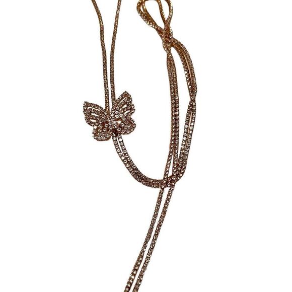 ⭐️3/$25⭐️ Brand New Rose Gold Tone Rhinestone Butterfly Sliding Necklace - Picture 4 of 4